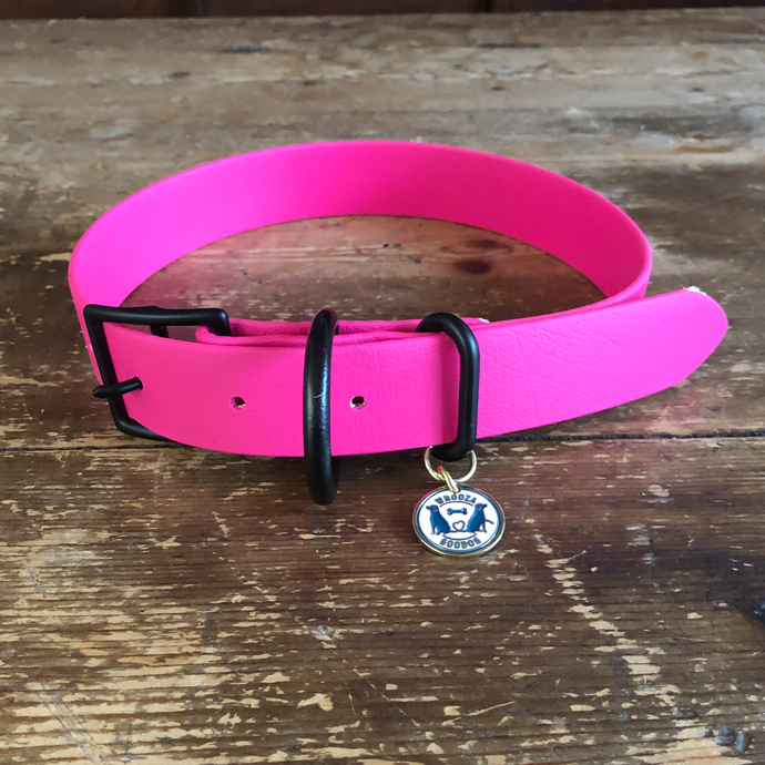 Waterproof Buckle Collar : Neon Pink + Black