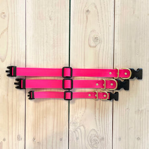 Adjustable Waterproof Collar : Neon Pink + Brass
