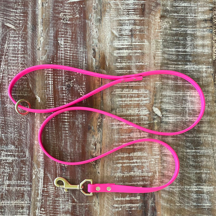Waterproof Leash : Neon Pink + Brass