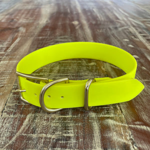 Waterproof Buckle Collar : Neon Yellow + Brass